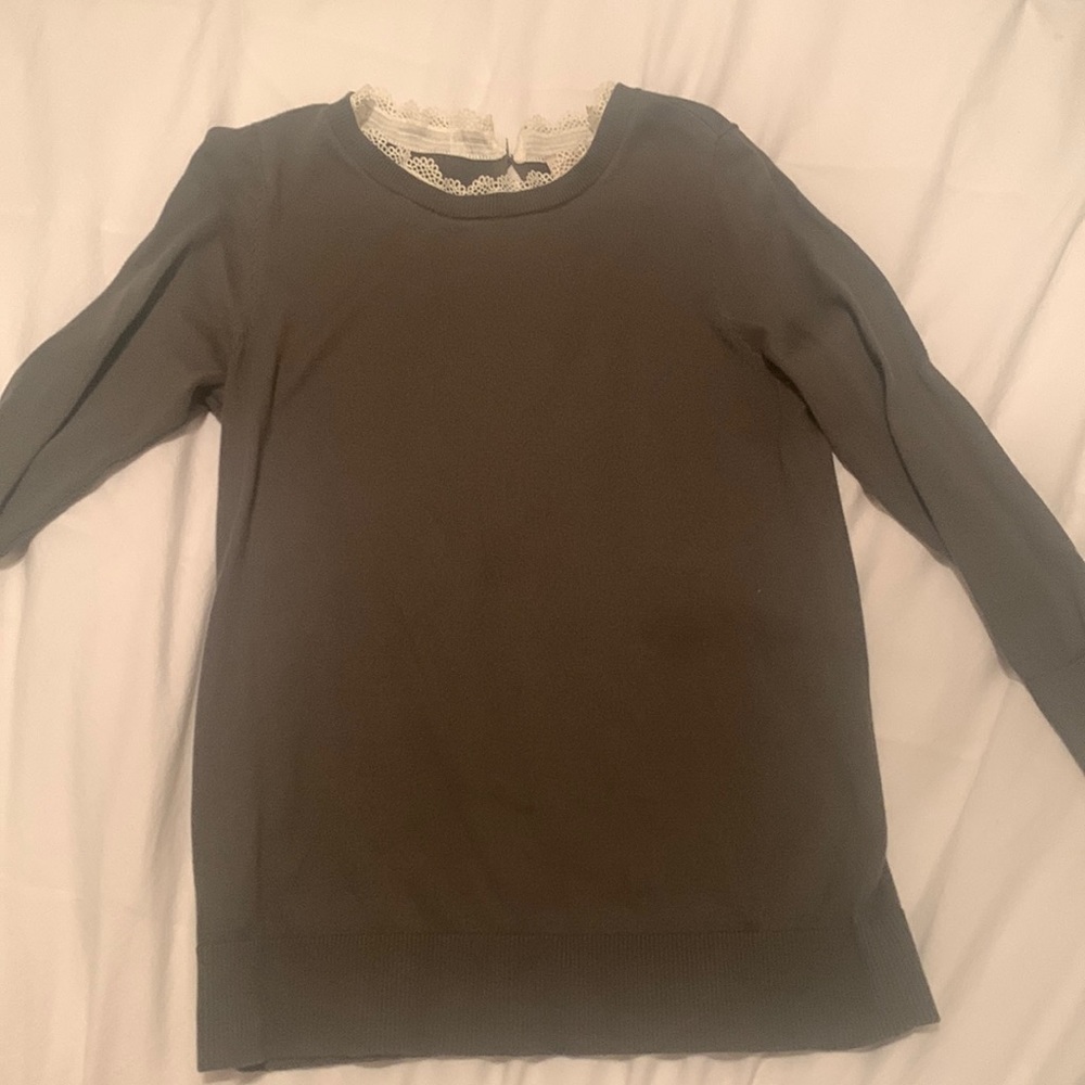 Cotton sweater with cute lace neckline